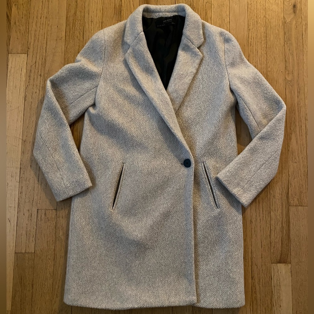Zara Light Gray Wool-Blend Single-Button Coat